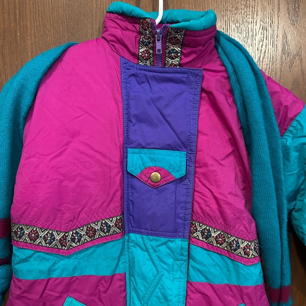 Kids Vintage Ski Jacket Snowboard Coat‎ Retro 80s 90s Colorful Size 6 - Picture 2 of 10